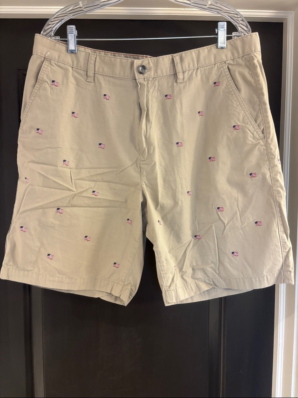 Eddie Bauer Khaki Embroidered Flag Cotton Shorts
